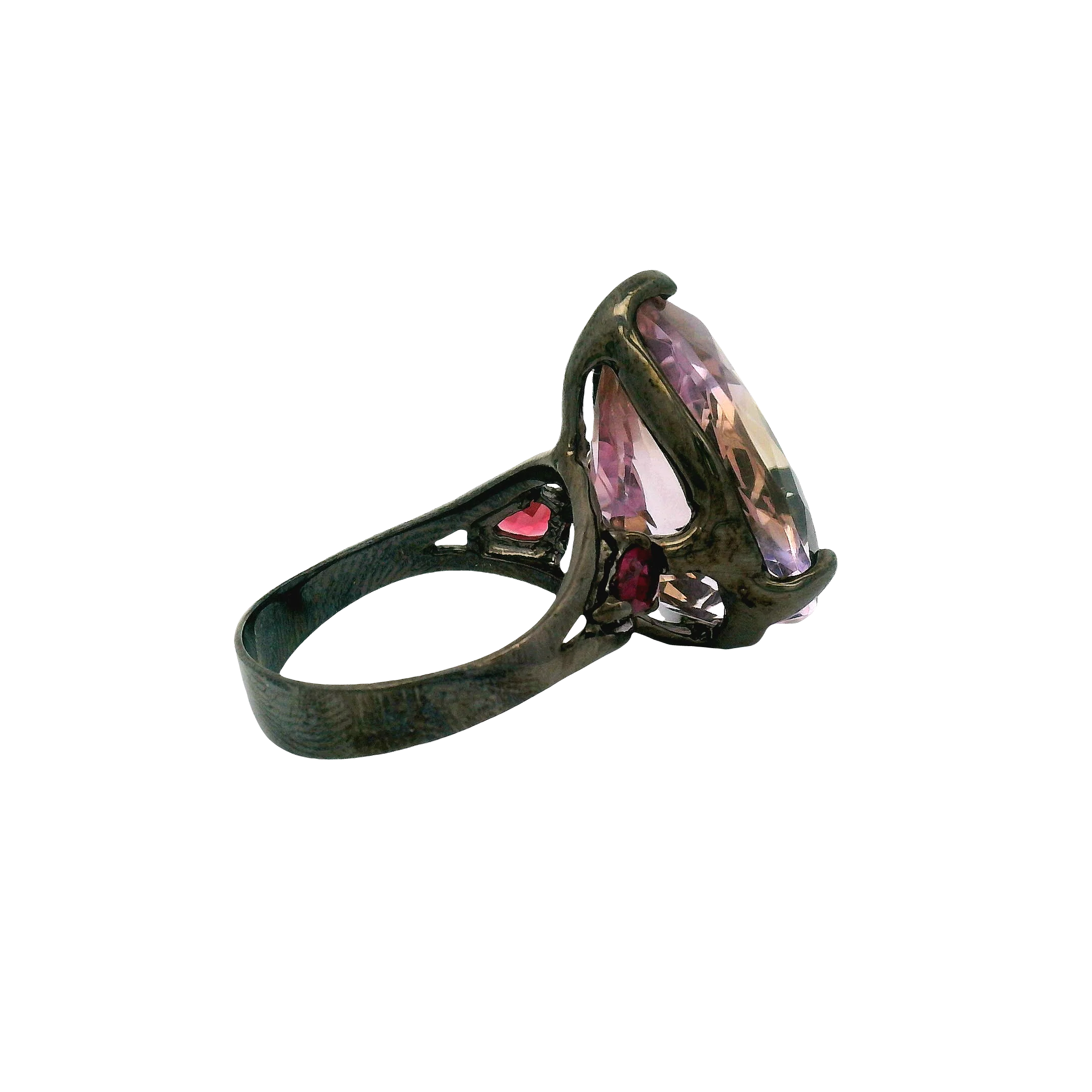Rhodium Silver Amethyst Garnet Ring - Image 6