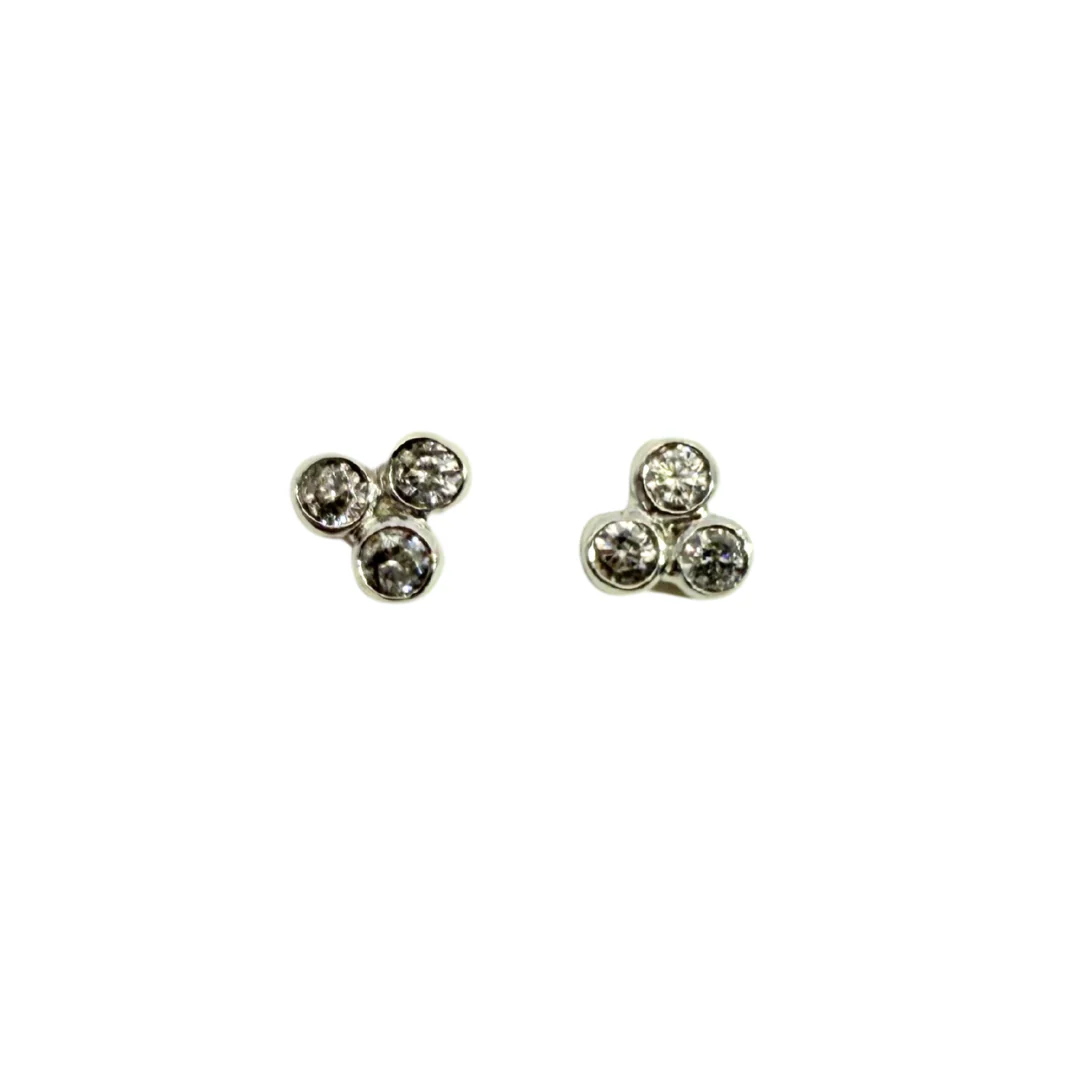 Rhodium Triple Triangle Stud Earrings - Image 2