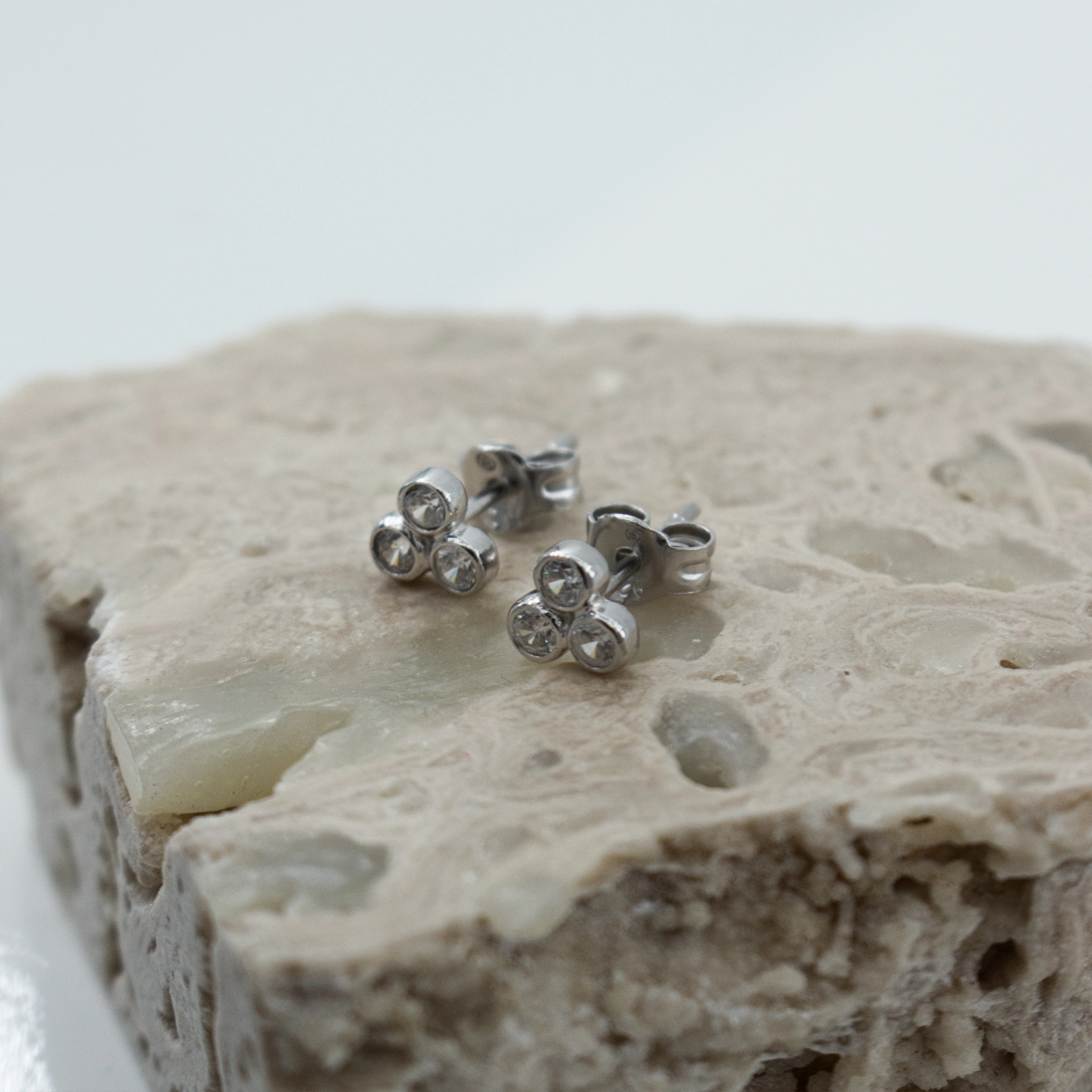 Rhodium Triple Triangle Stud Earrings - Image 3