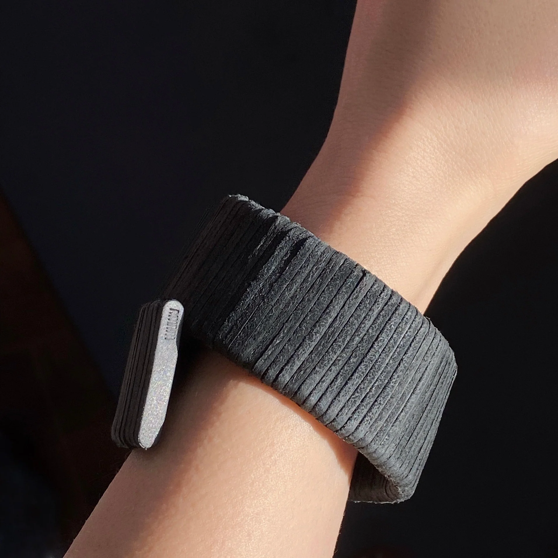 Ribbed Leather Cuff Bracelet - Image 3