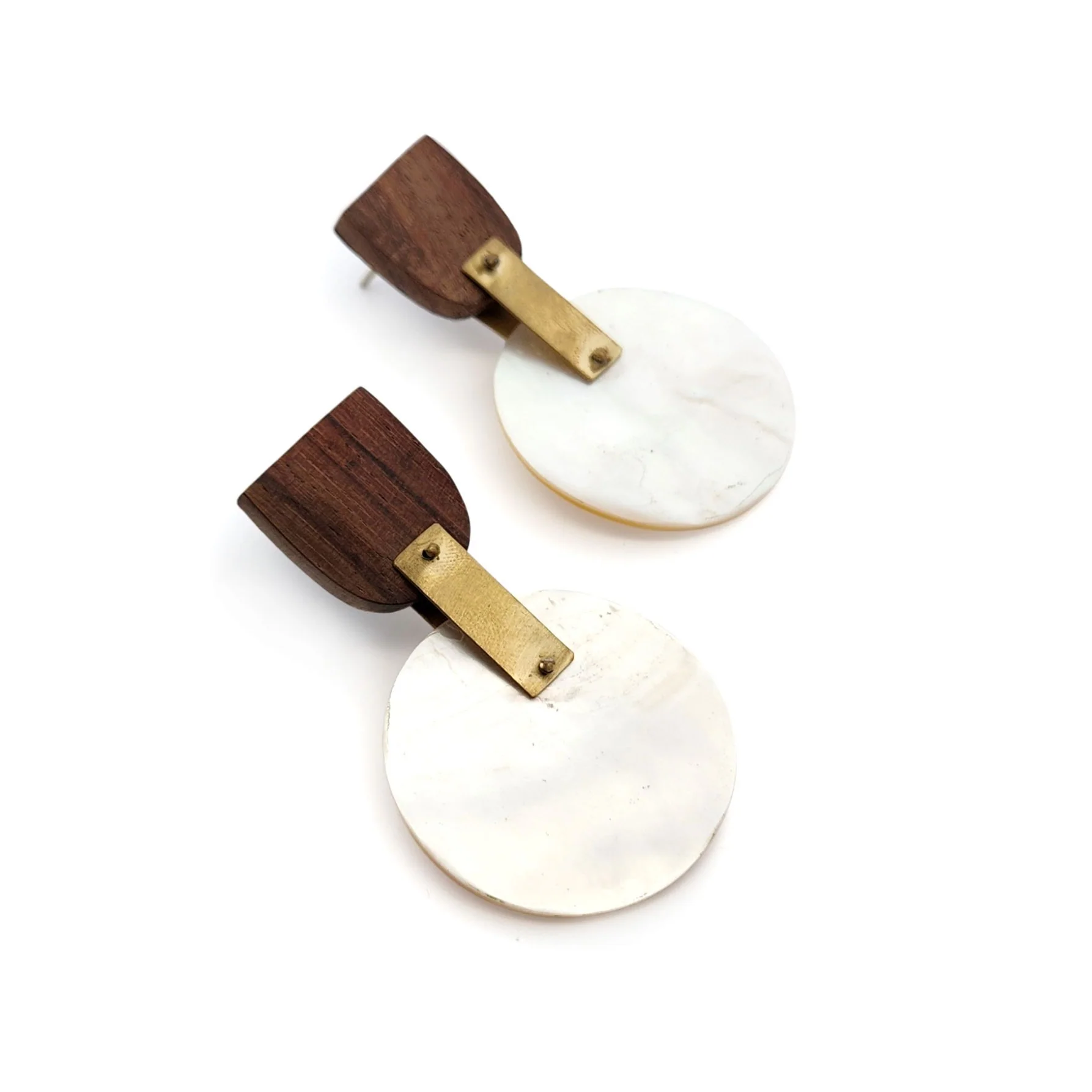 Round Mother of Pearl & Wood Earrings - Image 2