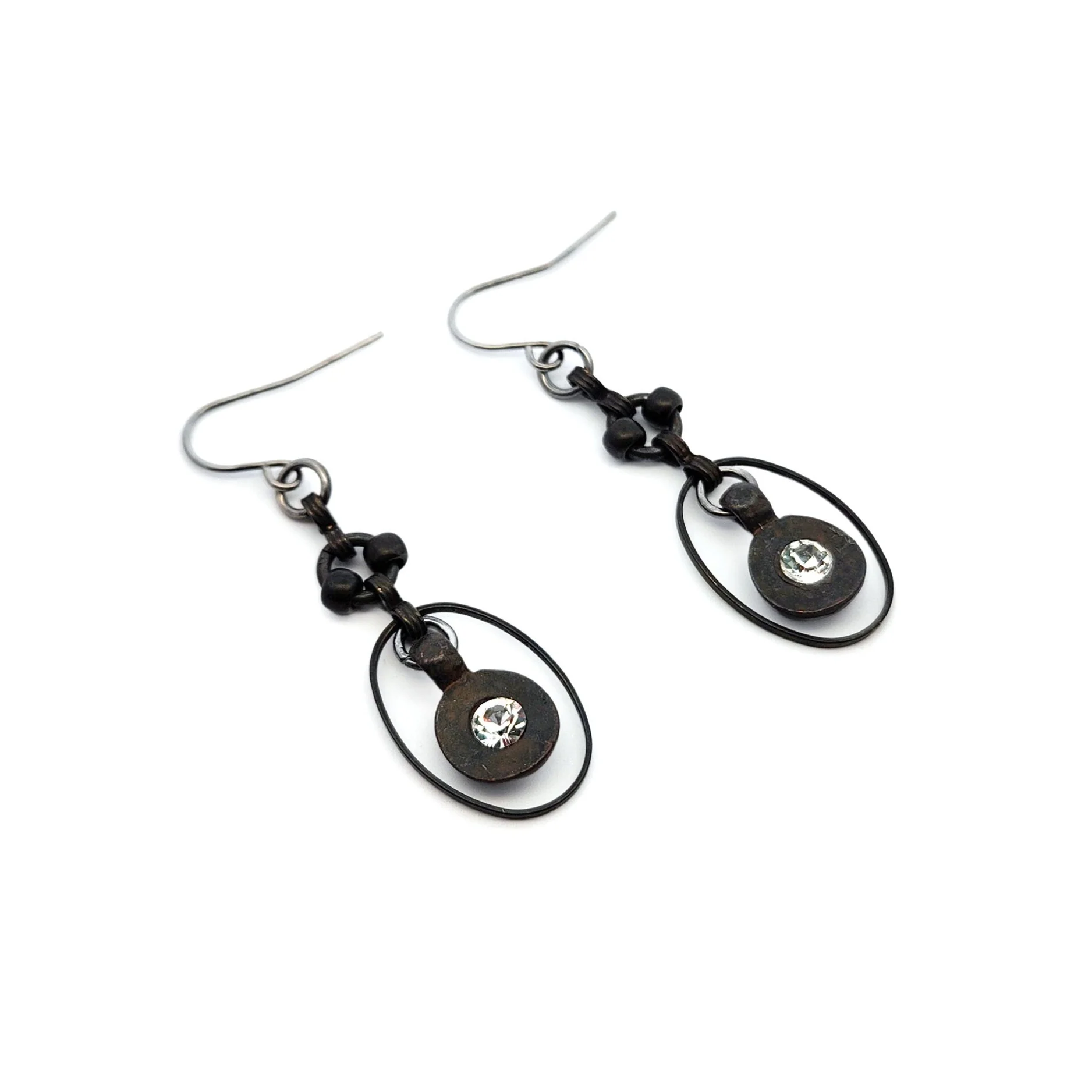 Rustic Oxidized Sterling Silver & CZ Earrings - Image 2