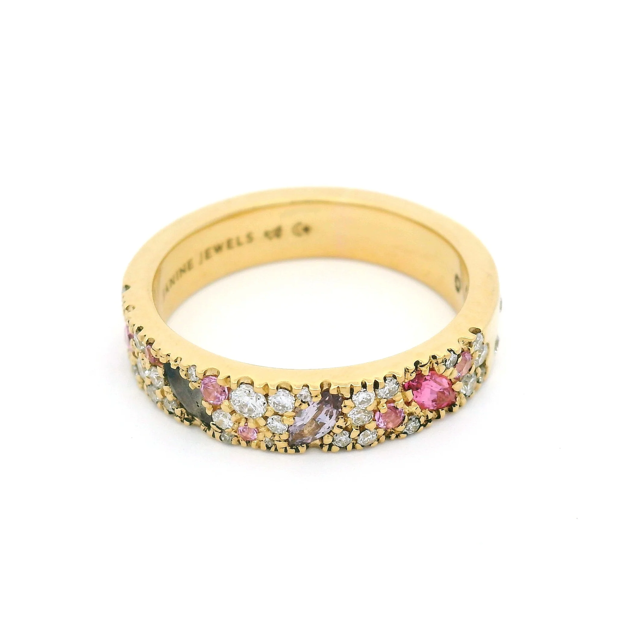 18k Yellow 4mm Wide Band with Pavé-Set with Natural Sapphires and Lab-Grown Diamonds - Image 2