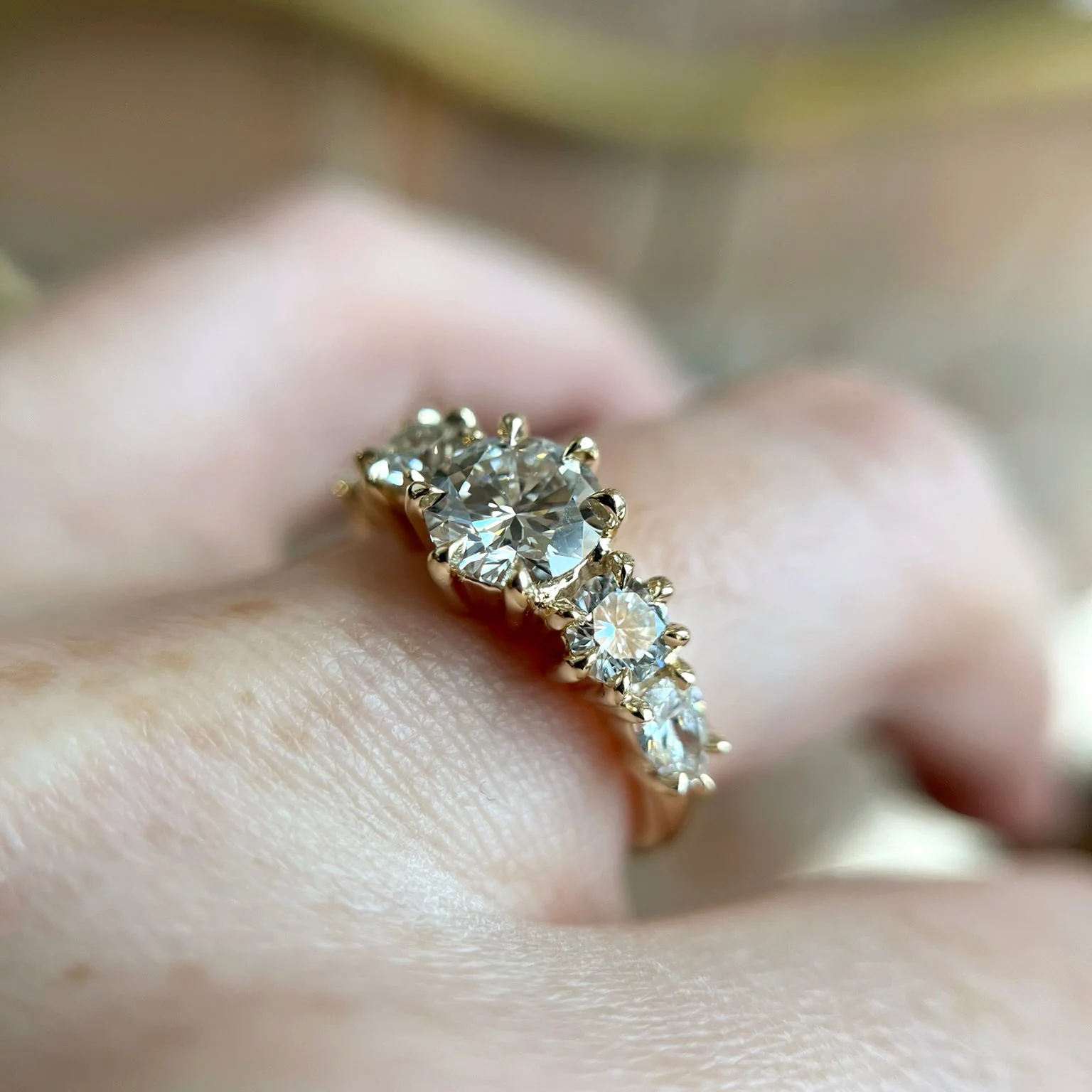 14k Yellow Engagement Ring with 1ct Lab-Grown Round Diamond and Lab-Grown Accent Diamonds - Image 4