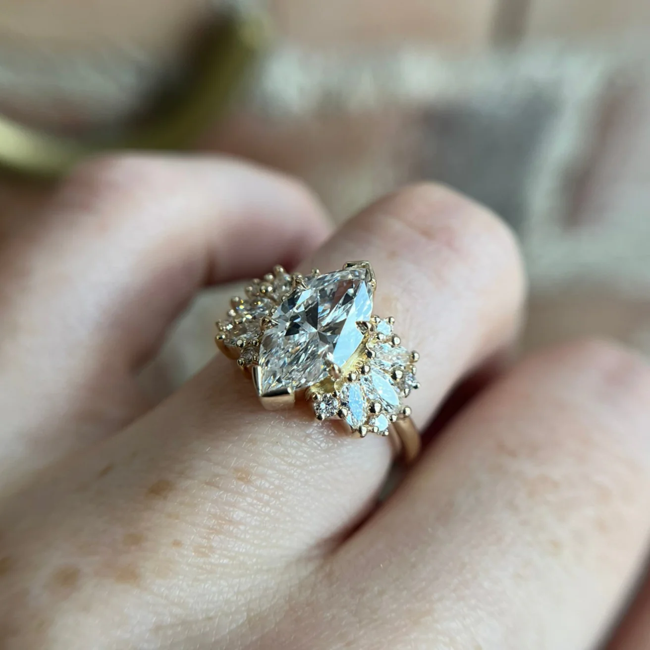 14k Yellow Engagement Ring with 2.0ct Marquise-Shaped Lab-Grown Diamond and Lab-Grown Accent Diamonds - Image 5