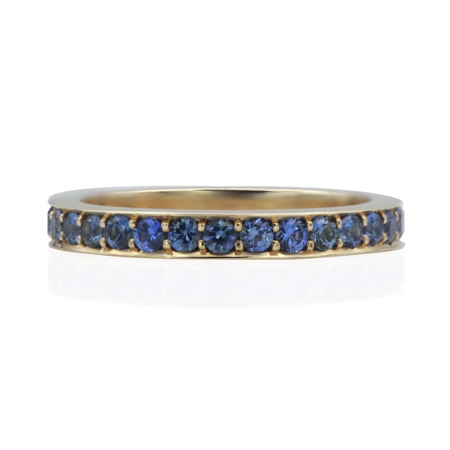 14k Yellow Gold Eternity with 1.2cts Bead-Set Natural Round Blue Sapphires - Image 3