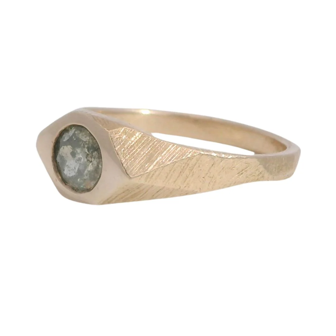 Salt & Pepper Diamond Signet Engagement RIng - Image 2