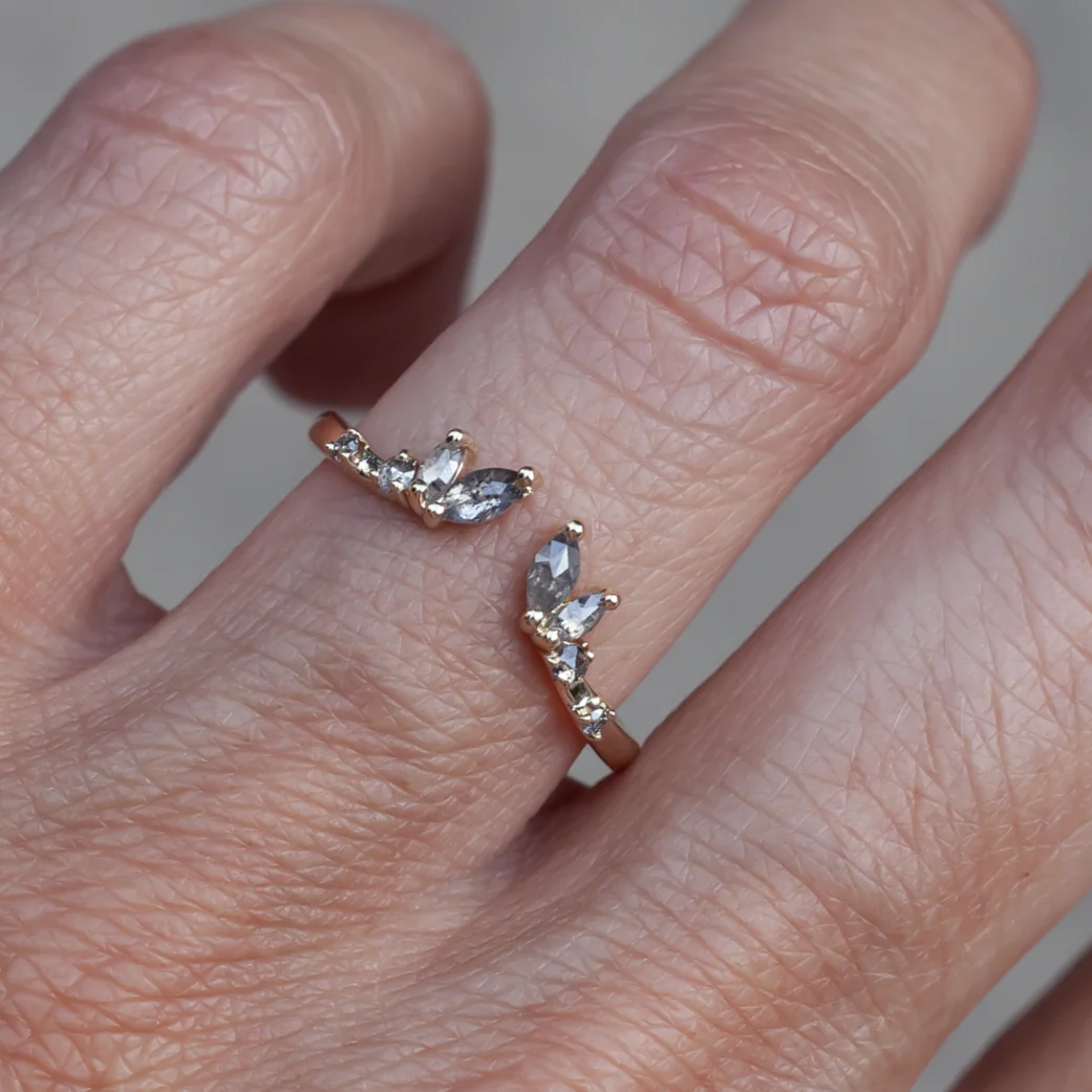 14k Yellow Open Band with 0.30cts Salt & Pepper Mixed Cut Diamonds - Image 5