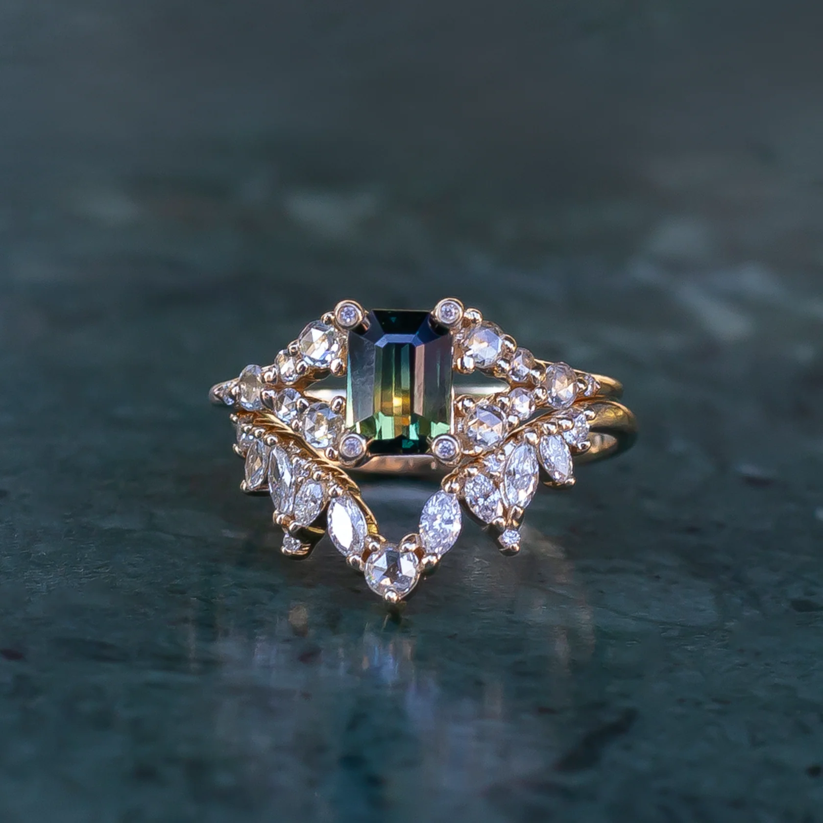 14k Yellow Contour Wedding Band with 0.30cts Mixed Diamonds - Image 5