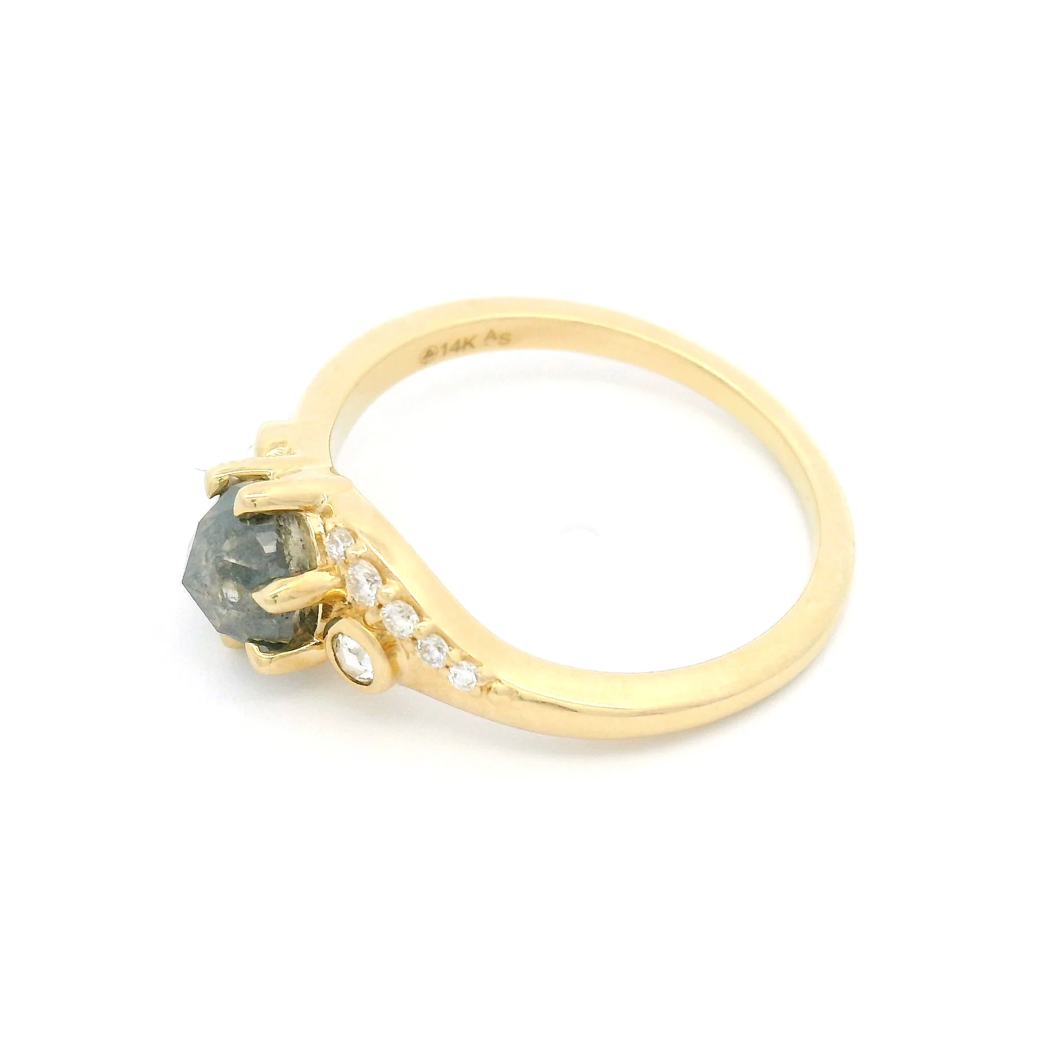 14k Yellow Engagement Ring with 0.98ct Rose-Cut Salt & Pepper Diamond and Accent Diamonds - Image 3