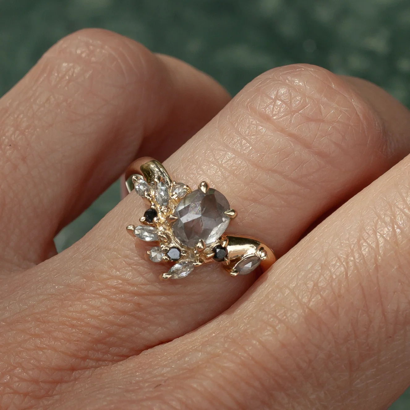 14k Yellow Engagement Ring with 1.04ct Salt & Pepper Rose-Cut Diamond and Accent Diamonds - Image 3