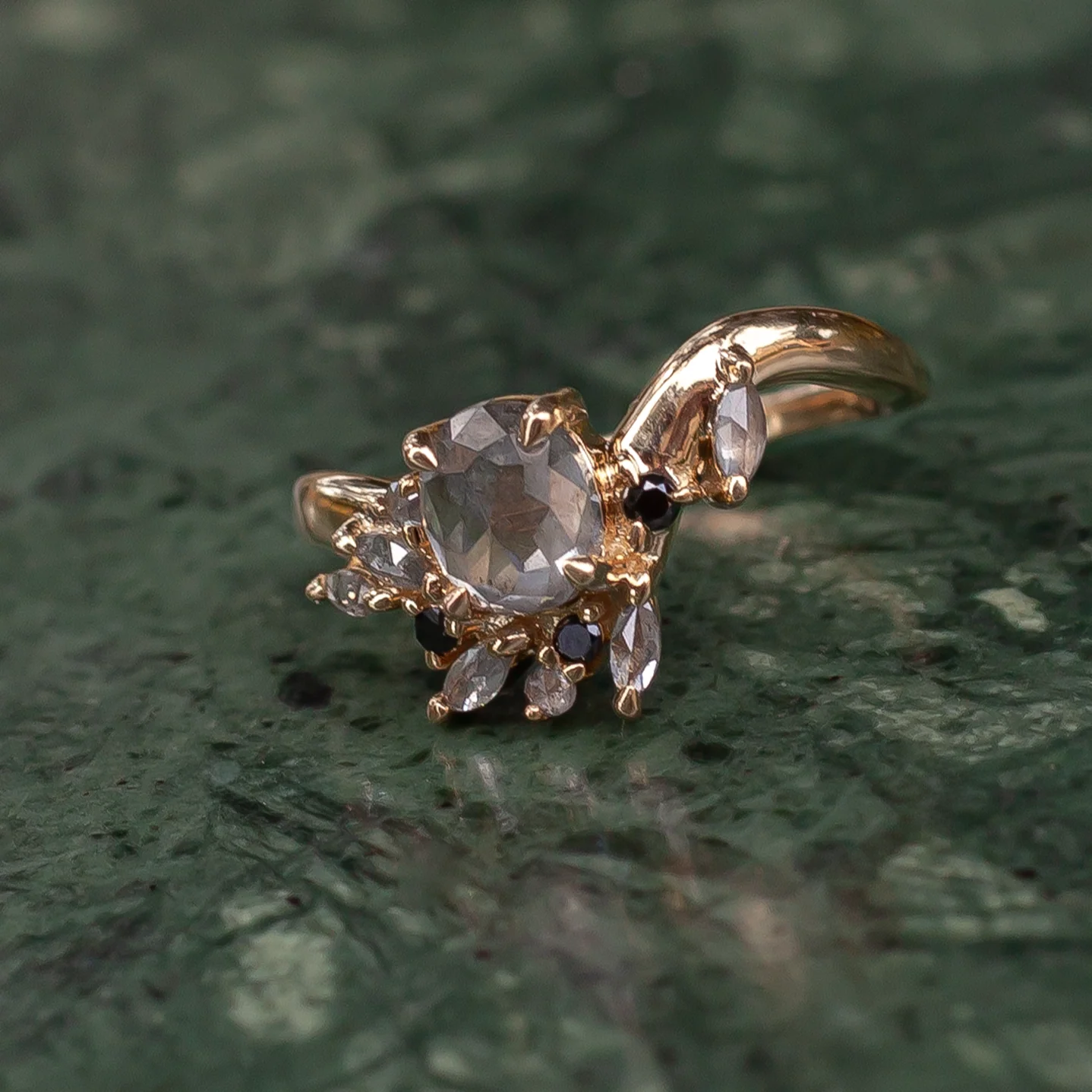 14k Yellow Engagement Ring with 1.04ct Salt & Pepper Rose-Cut Diamond and Accent Diamonds - Image 4