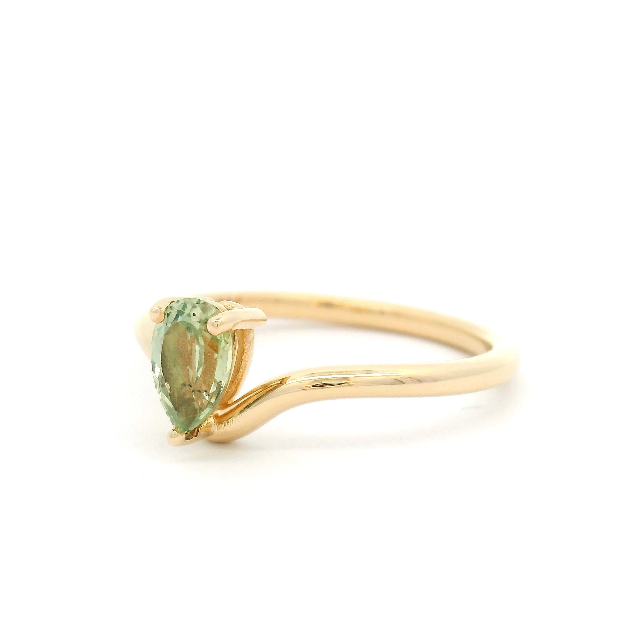14k Yellow Solitaire Engagement Ring with 0.66ct Green Pear Shaped Sapphire - Image 2