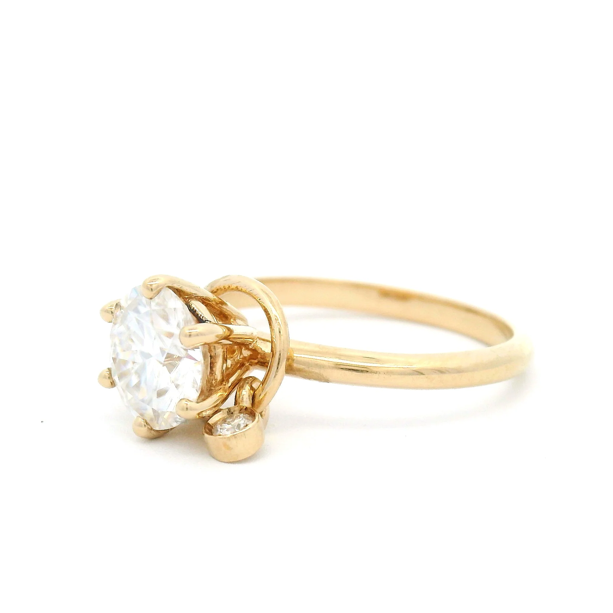 14k Yellow Solitaire Engagement Ring with 1.25ct Moissanite and Accent Moissanite Charm - Image 2