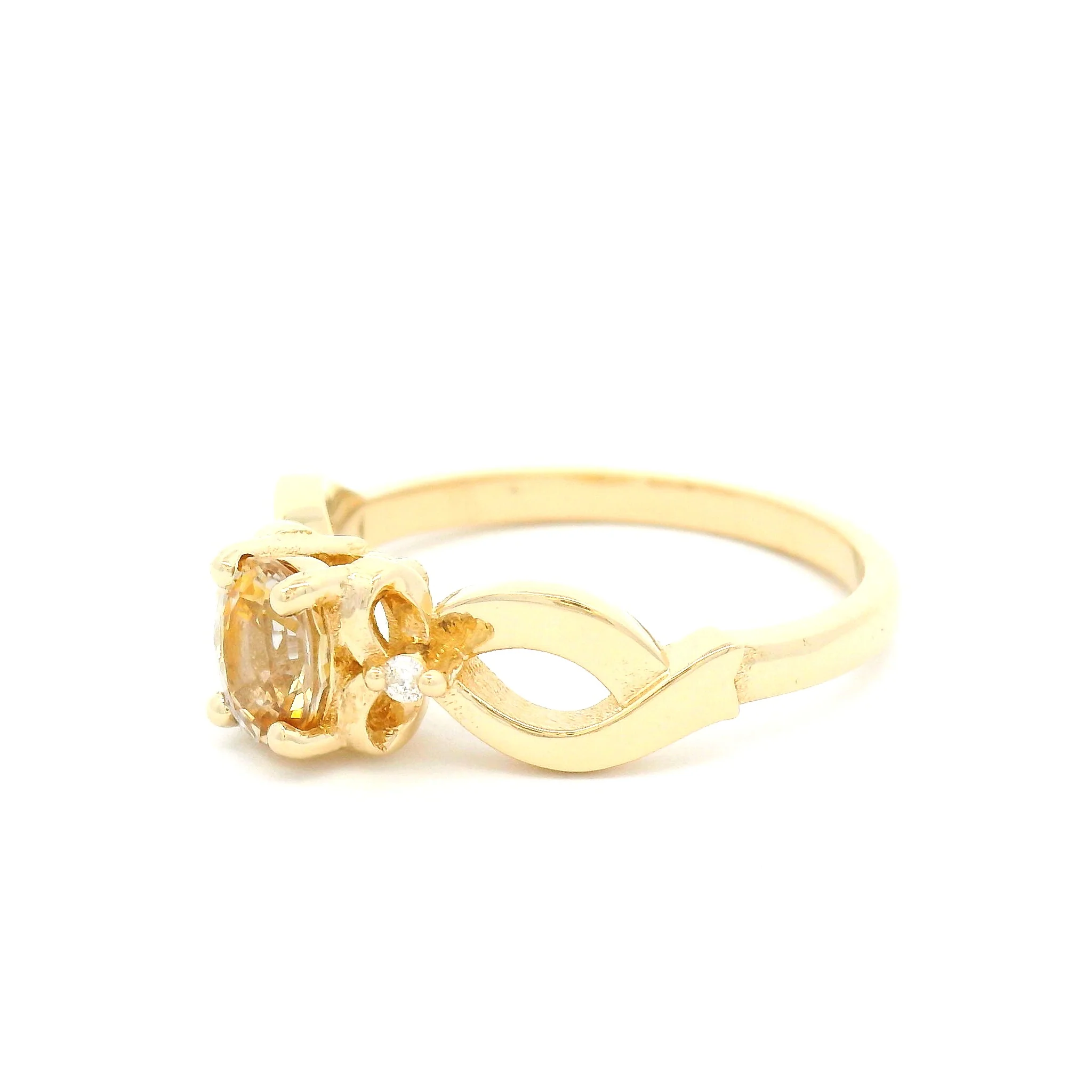 14k Yellow Engagement Ring with 0.80ct White Bi-Colour Sapphire and Accent Diamonds - Image 3