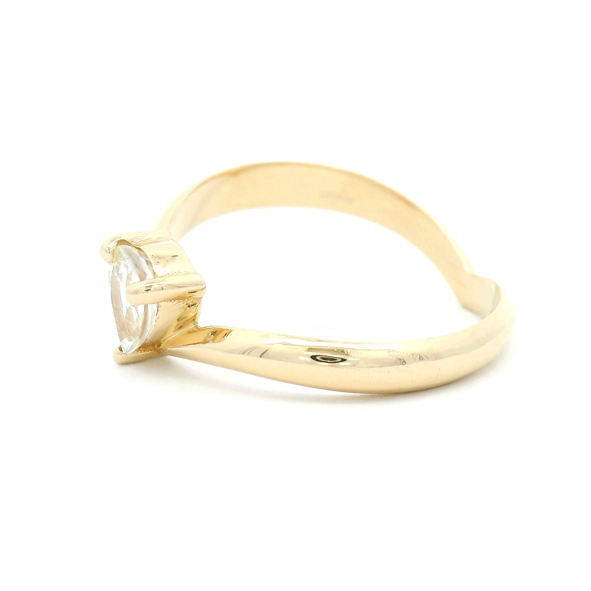 Chevron - 14k Yellow Solitaire Engagement Ring with 0.74ct Pear-Shape White Sapphire - Image 3