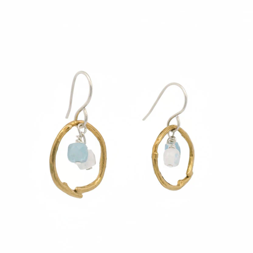 Silver and Bronze Aquamarine Branch Circle Earrings - Image 2