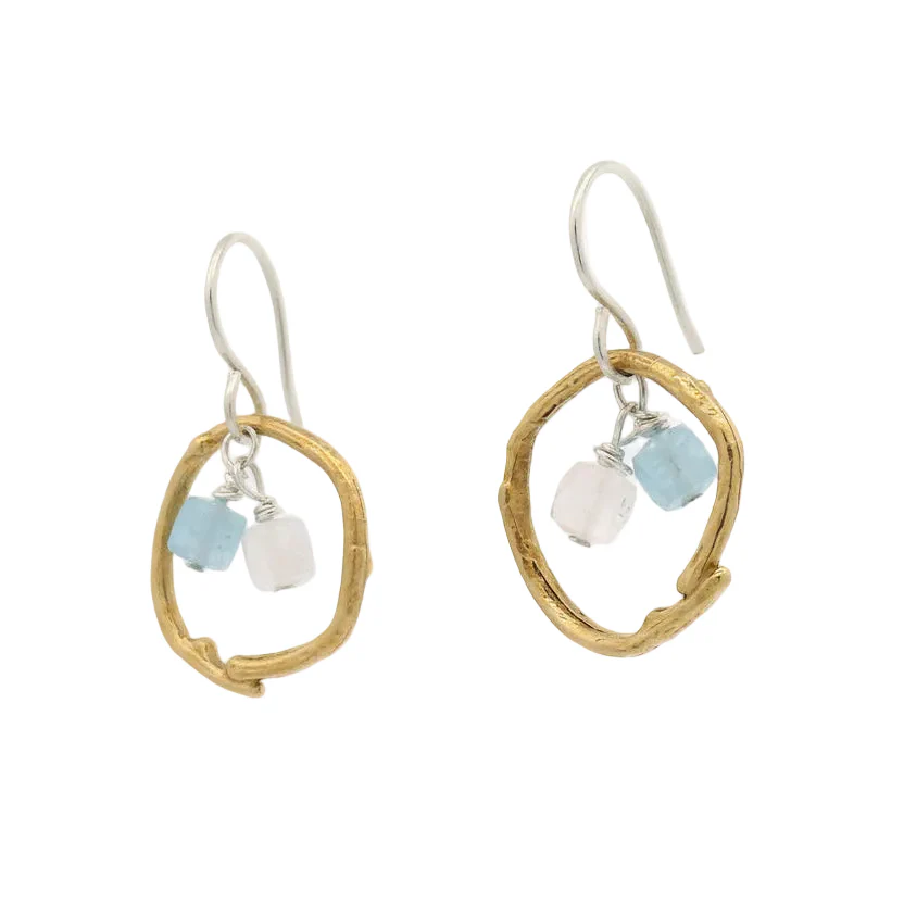 Silver and Bronze Aquamarine Branch Circle Earrings - Image 3