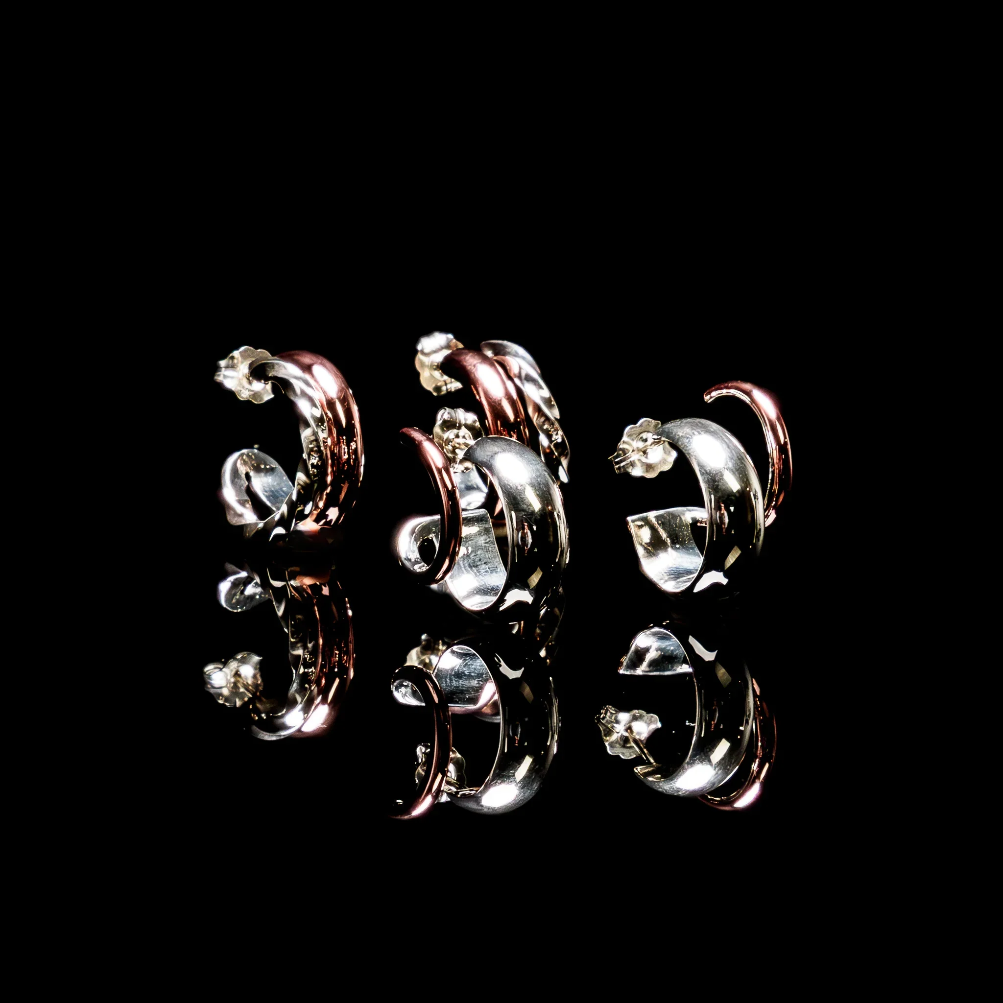 Sterling Silver and Copper Double Hoop Earrings - Image 2