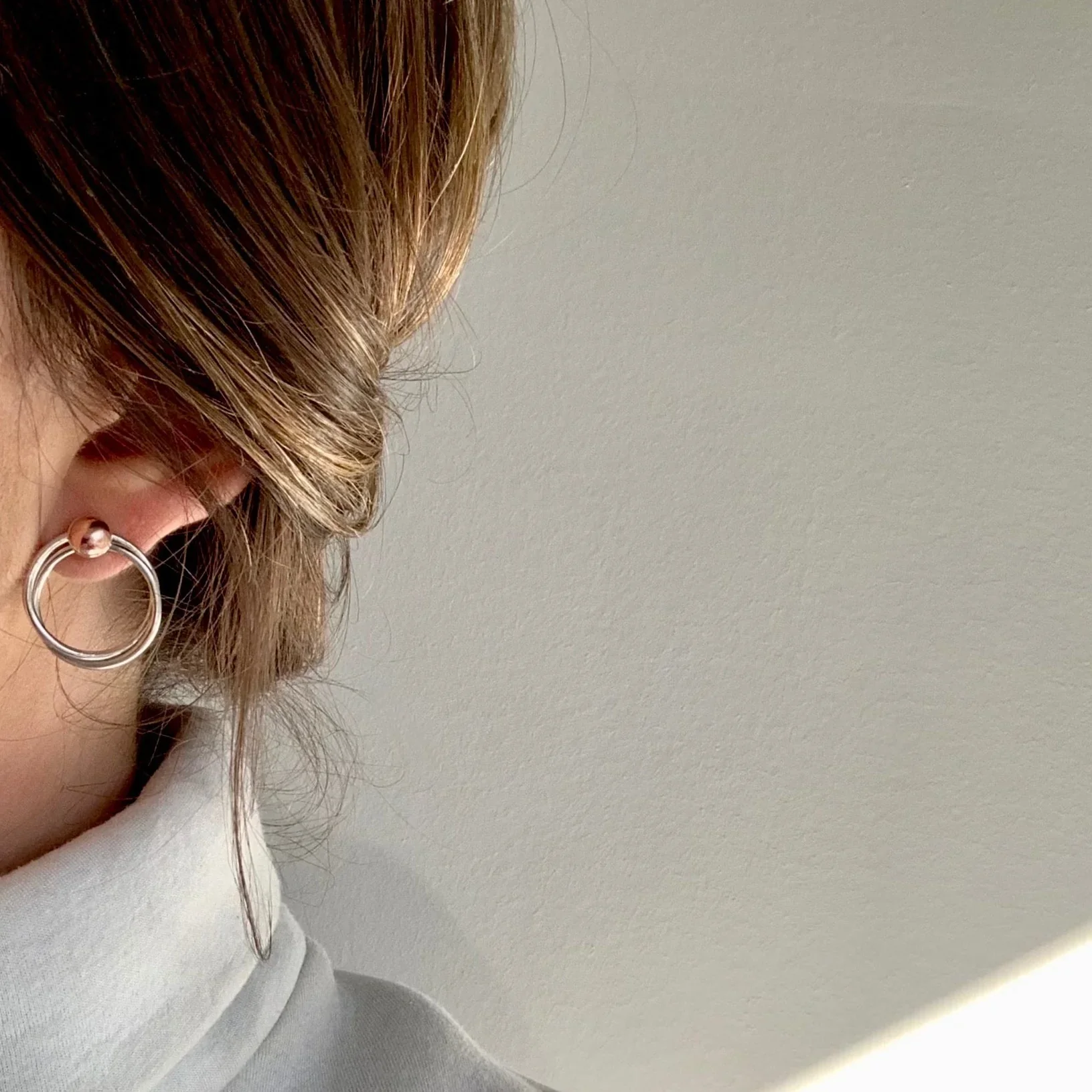 Silver and Copper Hoop Dot Earrings - Image 3