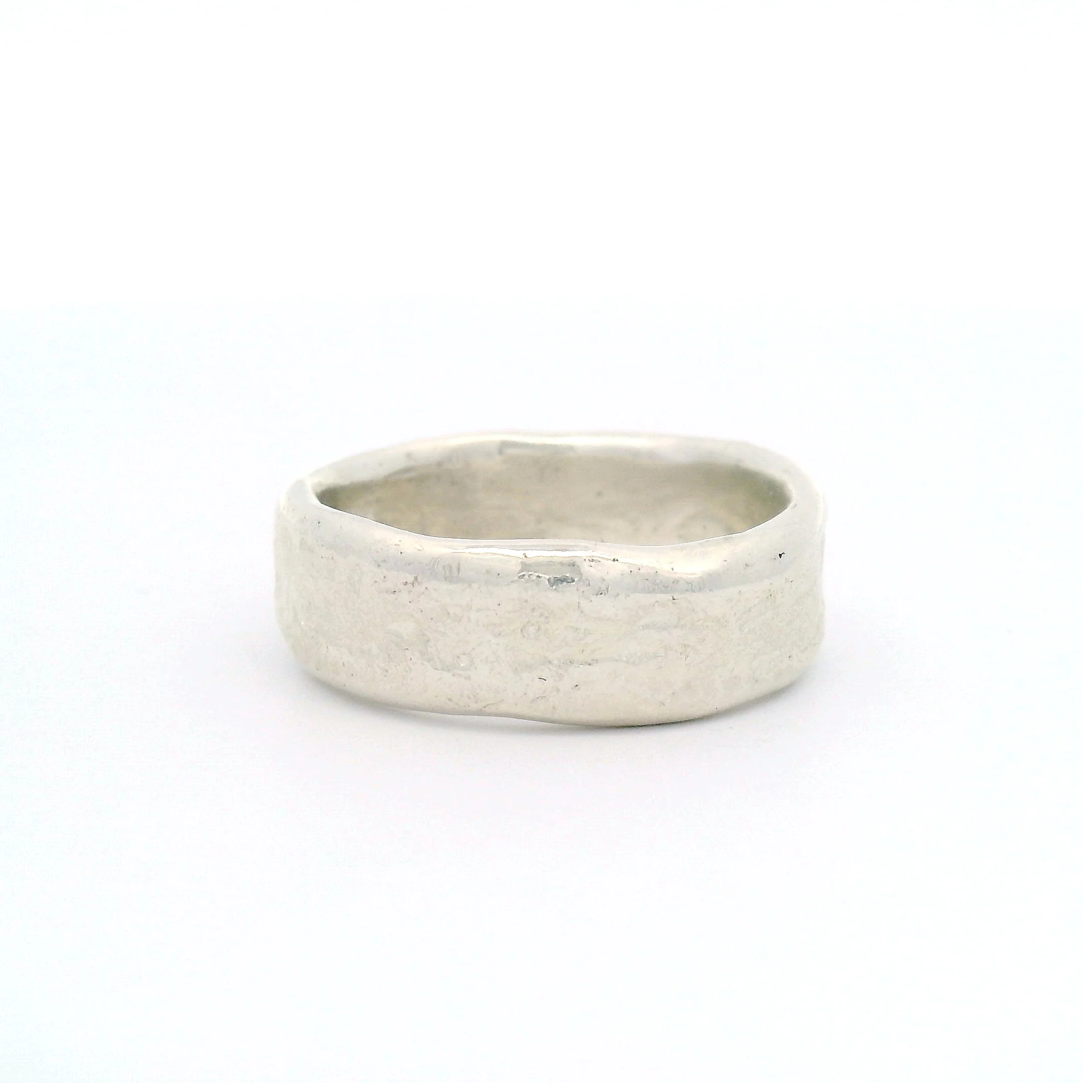 Silver Artisanal Soft Textured Hammered Band - Image 4