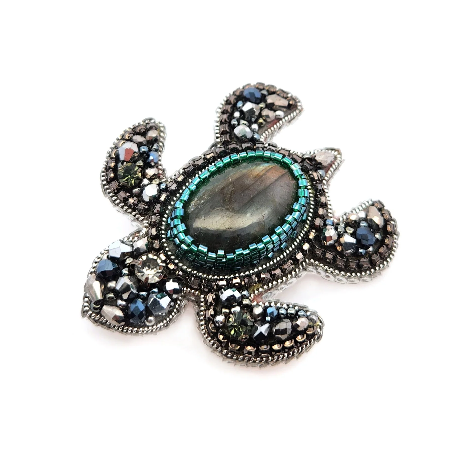 Silver Beaded Turtle Brooch - Image 2