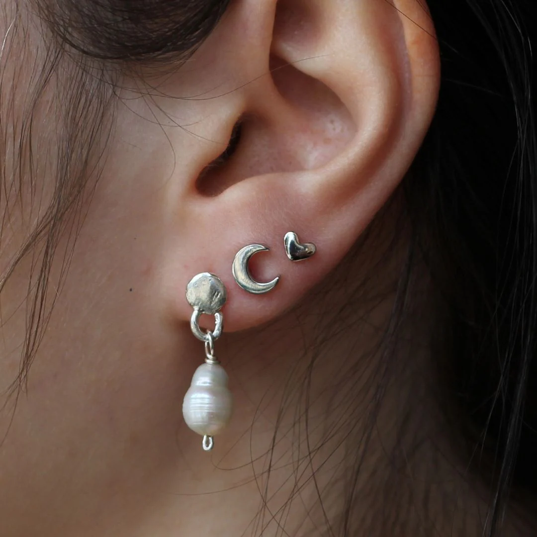 Silver Crescent Moon Studs - Image 2