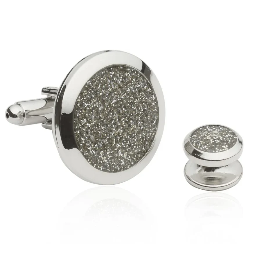 Silver Diamond Dust Tuxedo Cufflinks and Studs - Image 2