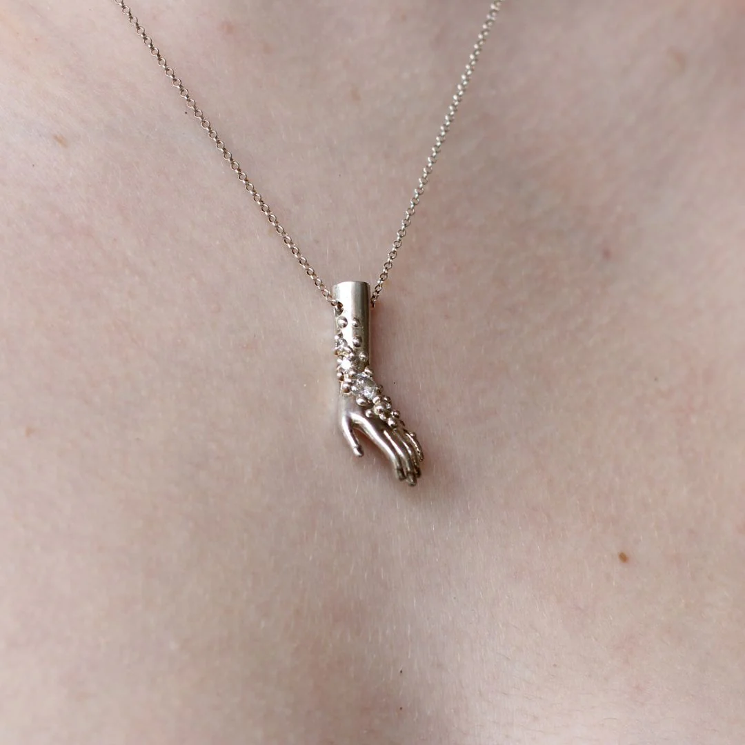 Silver Bubble Hand Necklace - Image 3