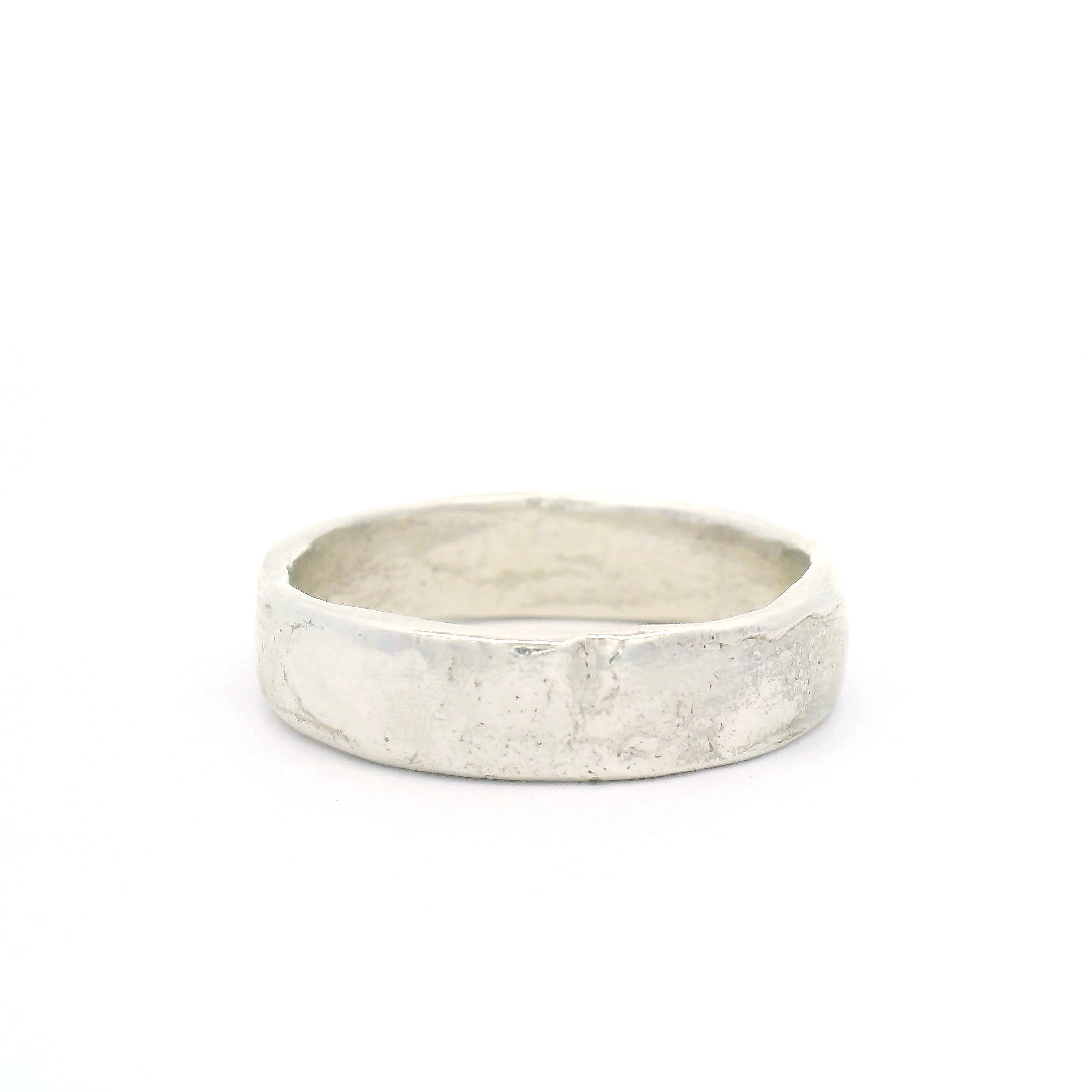 Silver Minimalist Artisan Textured Band - Image 4