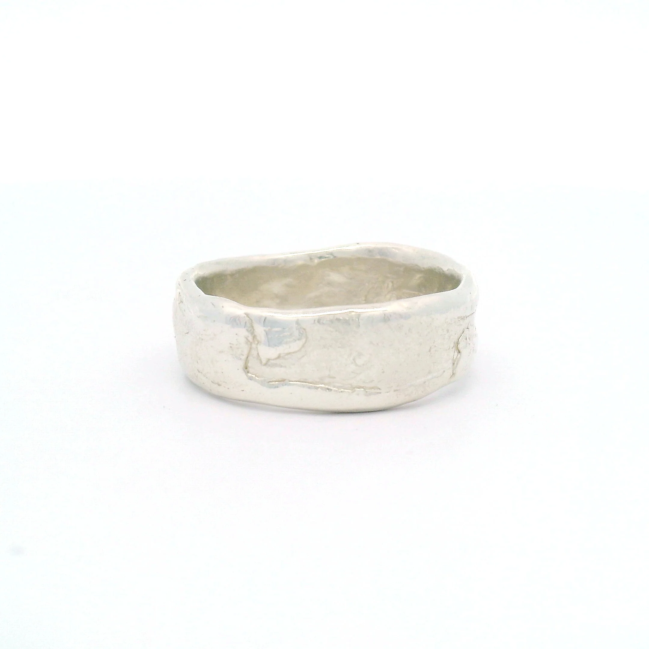 Silver Soft Textured Organic Hammered Band - Image 3