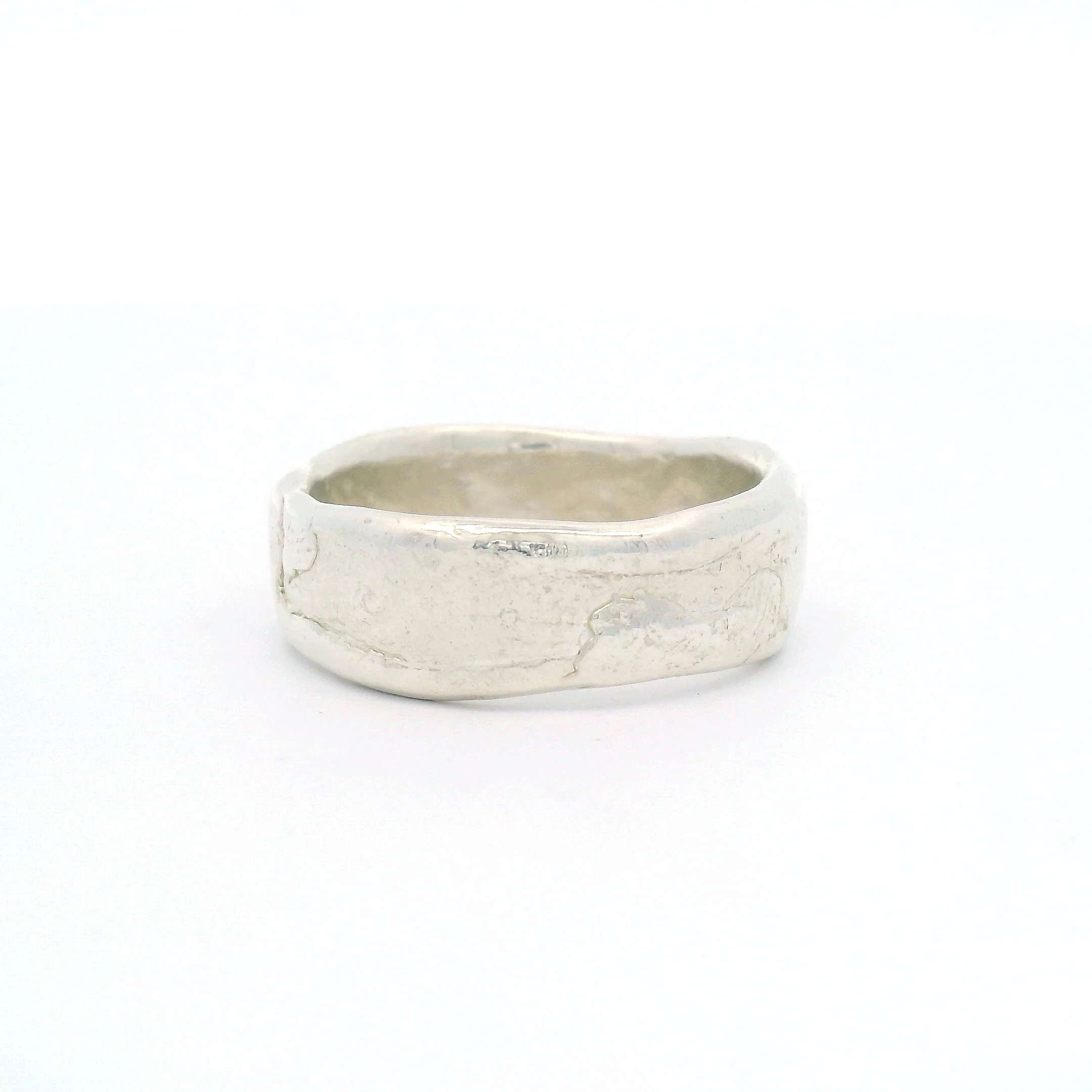 Silver Soft Textured Organic Hammered Band - Image 4