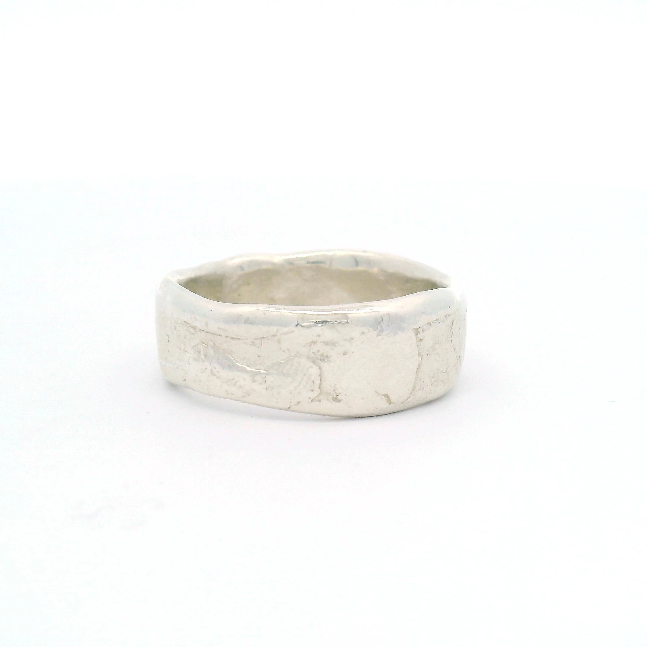 Silver Soft Textured Organic Hammered Band - Image 5