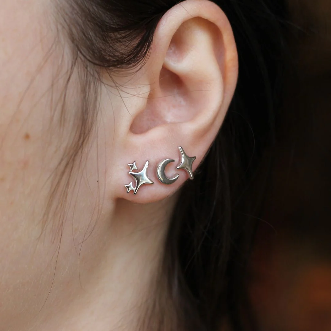 Small Silver Star Sparkle Studs - Image 2