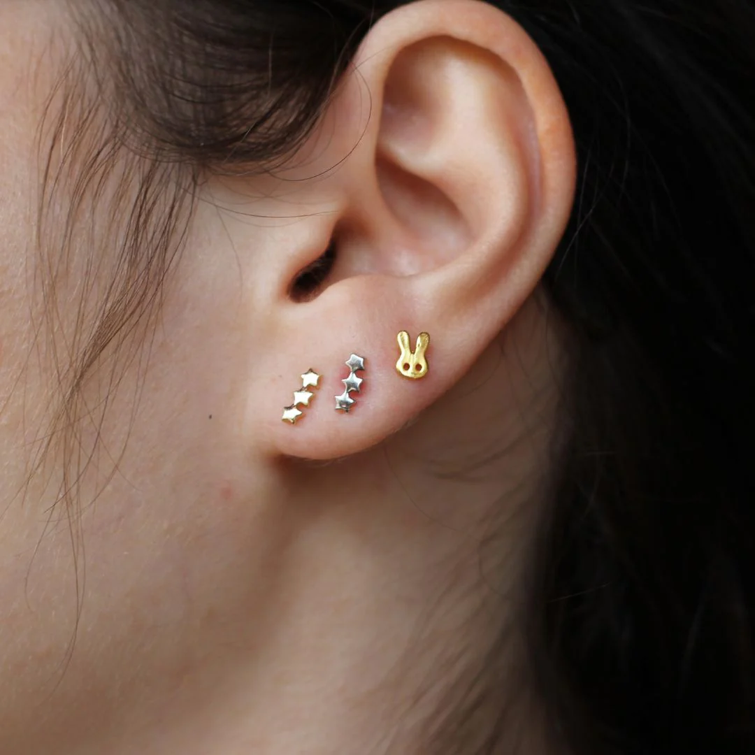 Gold Triple Star Earrings - Image 2