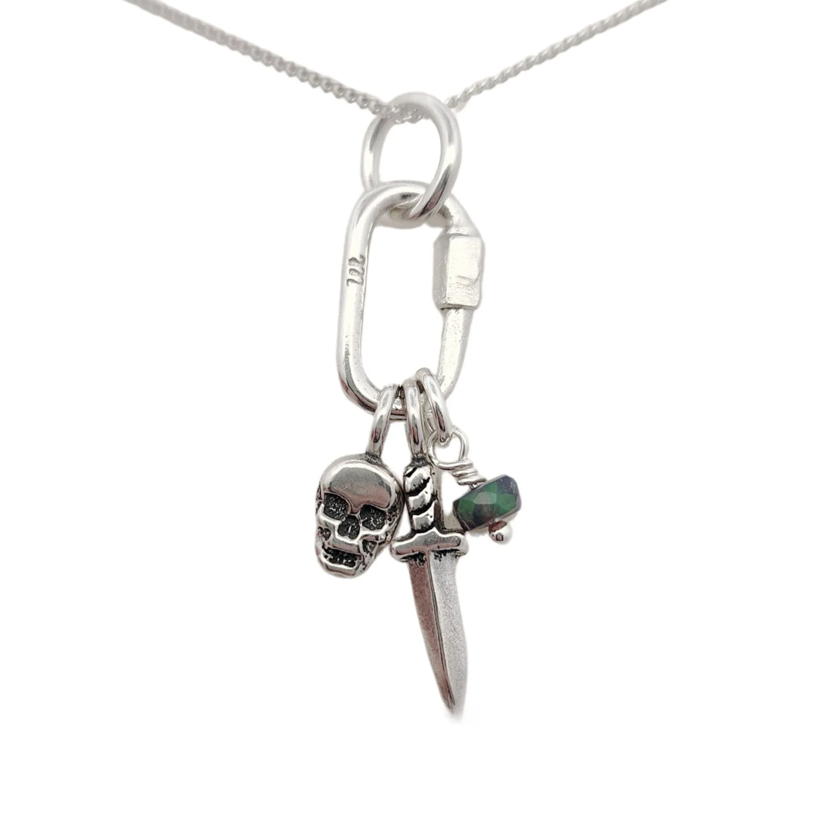 Skull, Dagger & Opal Charm Necklace - Image 2