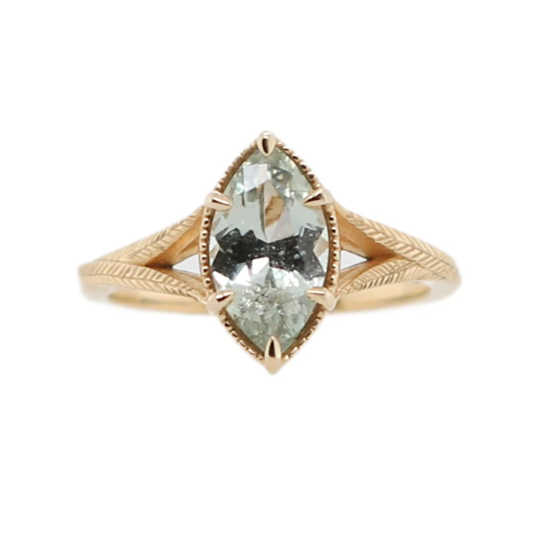 14k Yellow Split-Shank Engraved Solitaire with 1.71ct Natural Mint Marquise Sapphire - Image 4