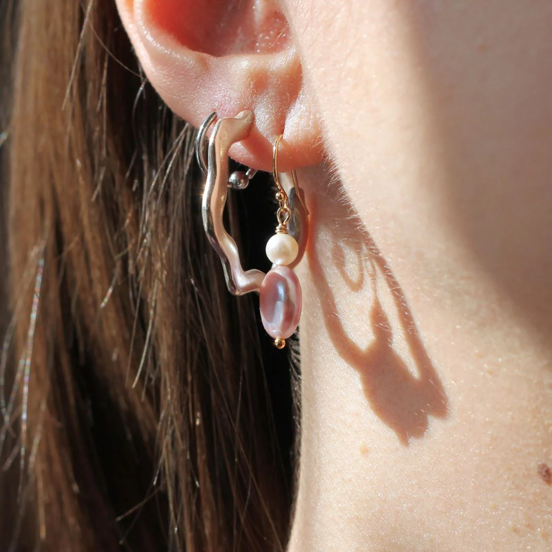 Small Coin Pearl Drop Earrings - Image 3