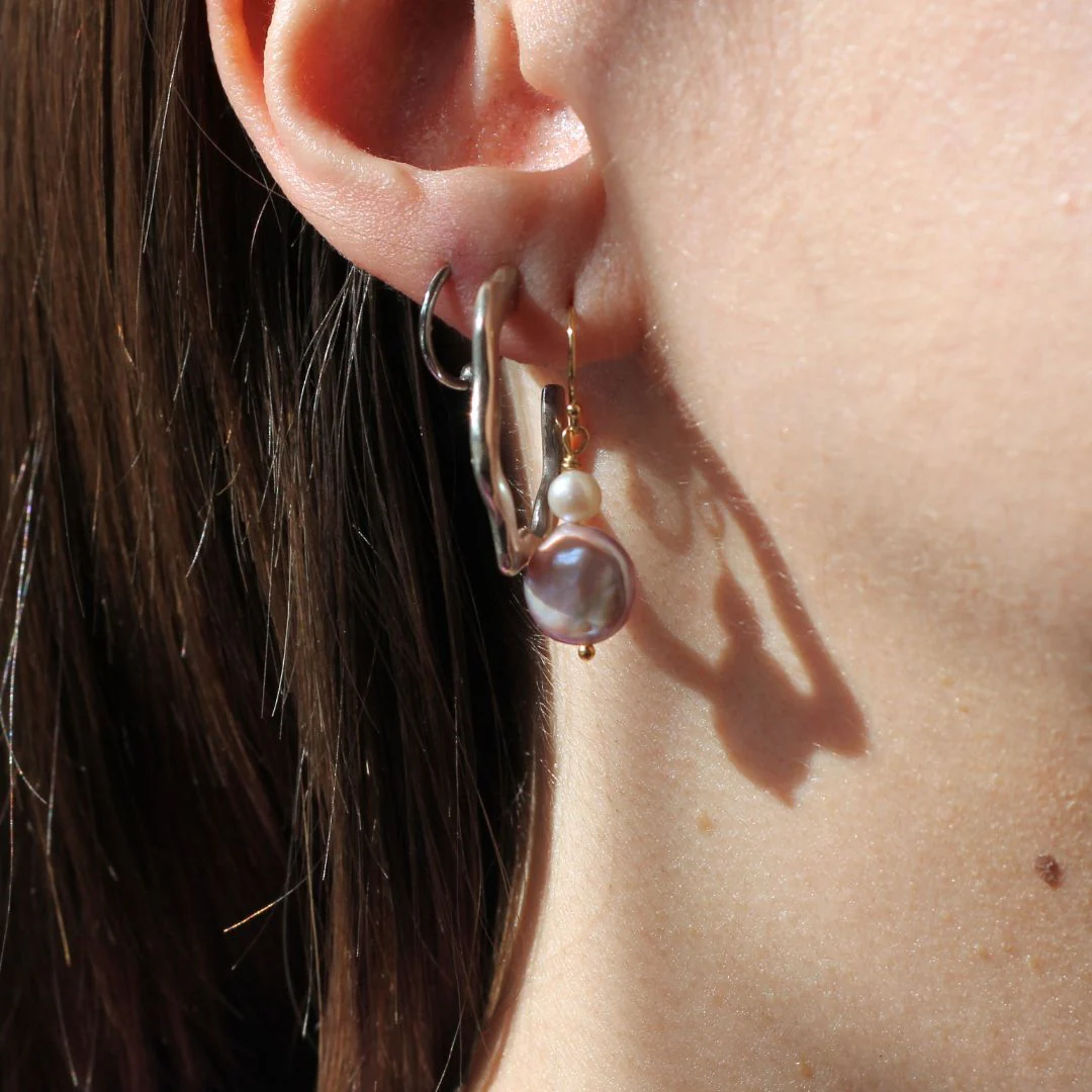 Small Coin Pearl Drop Earrings - Image 4