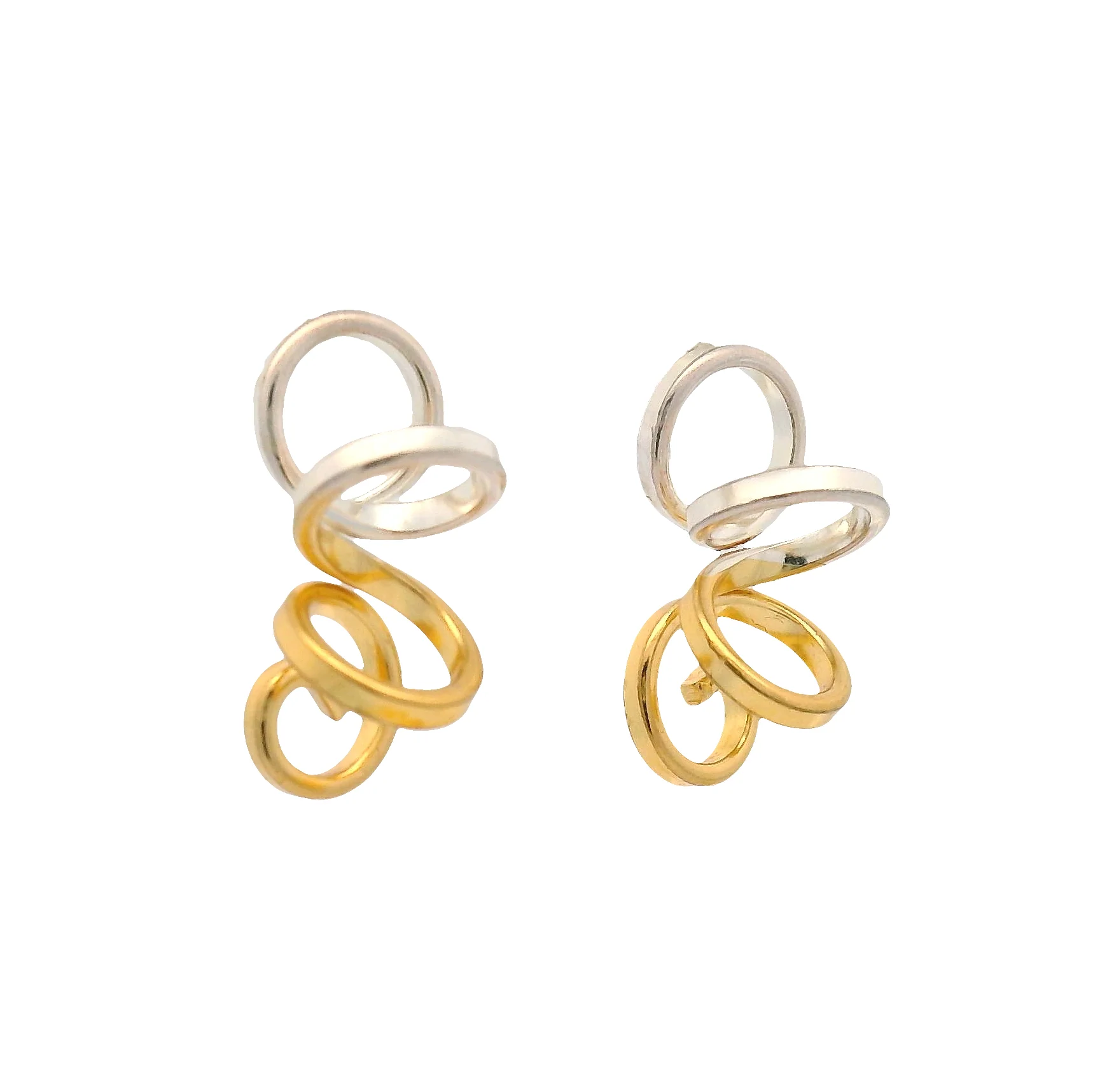 Small Gold and Silver Spiral Earrings - Image 2