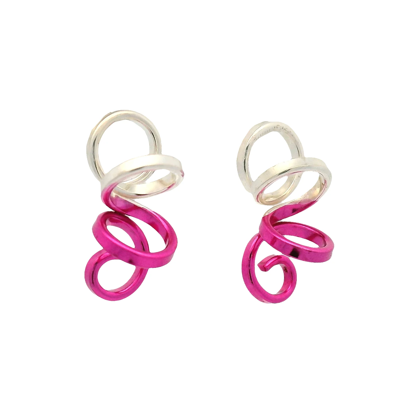 Small Pink and Silver Spiral Earrings - Image 2