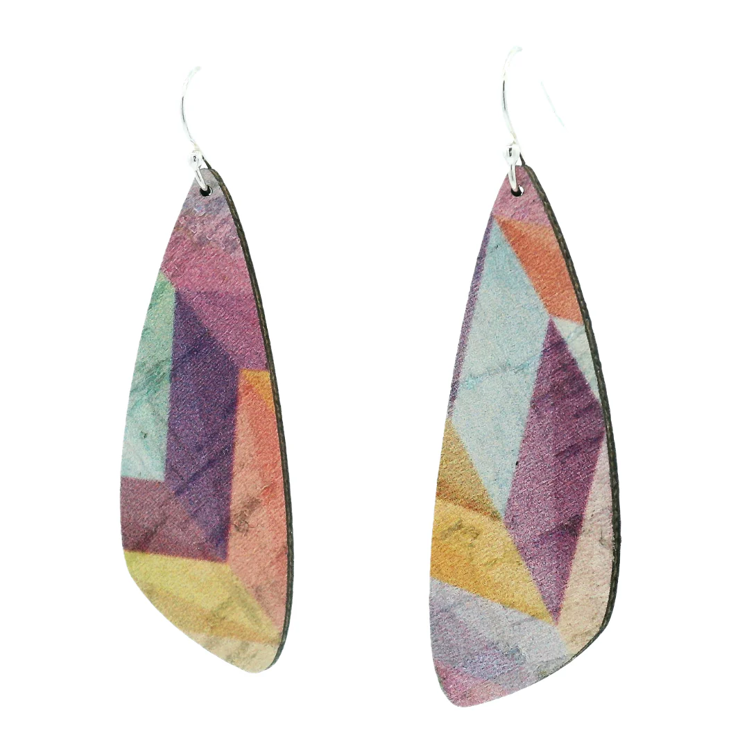 Small Pink Herringbone Wing Cork Earrings - Image 2