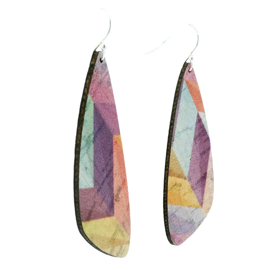 Small Pink Herringbone Wing Cork Earrings - Image 3
