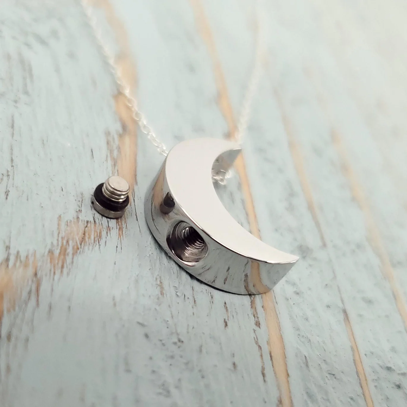 Stainless Steel Crescent Moon Urn Necklace - Image 3