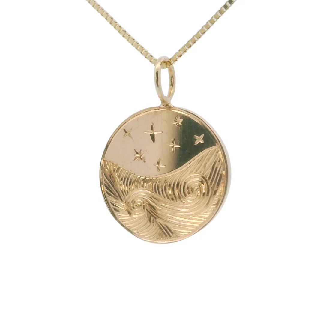 Starry Night - Hand-Enagraved Gold Coin Necklace - Image 2