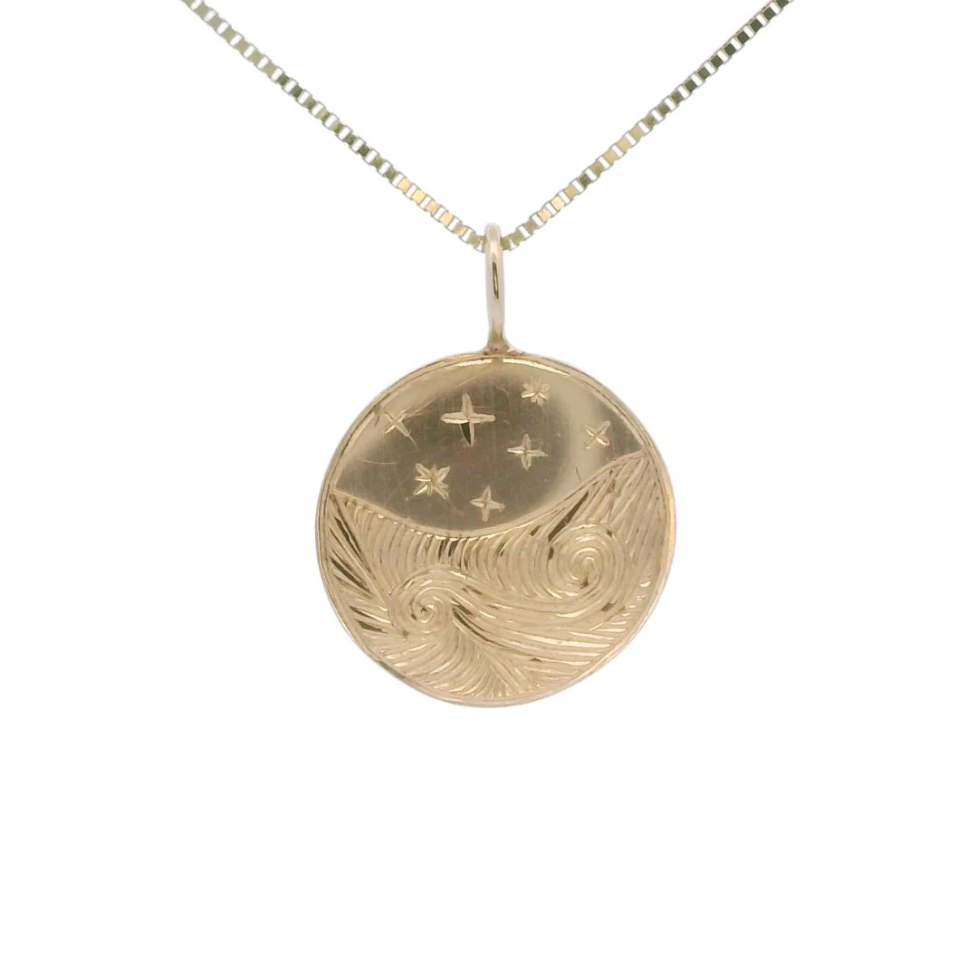 Starry Night - Hand-Enagraved Gold Coin Necklace - Image 3