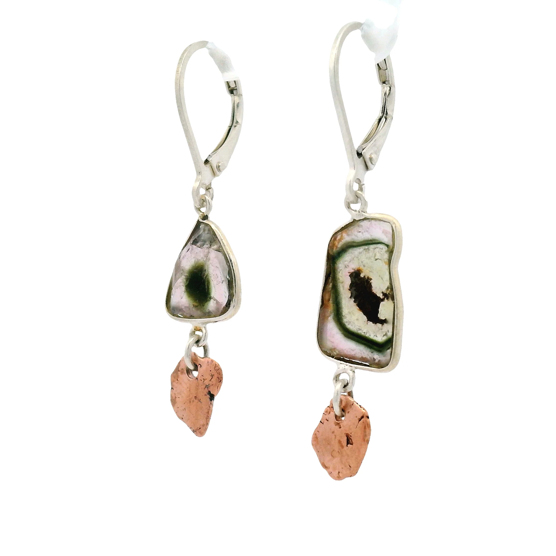 Sterling Silver and Copper Tourmaline Slice Earrings - Image 5