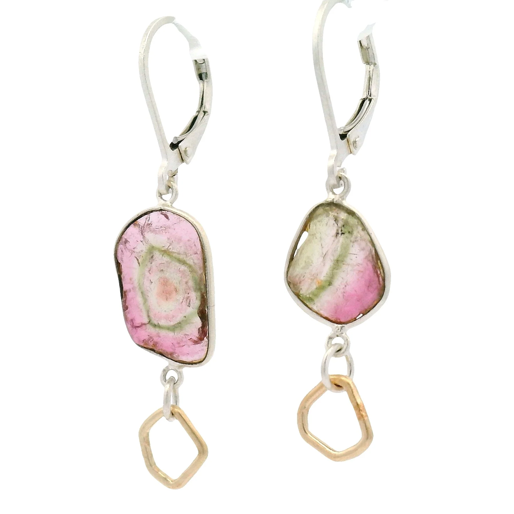 Sterling Silver and Copper Tourmaline Slice Earrings - Image 6