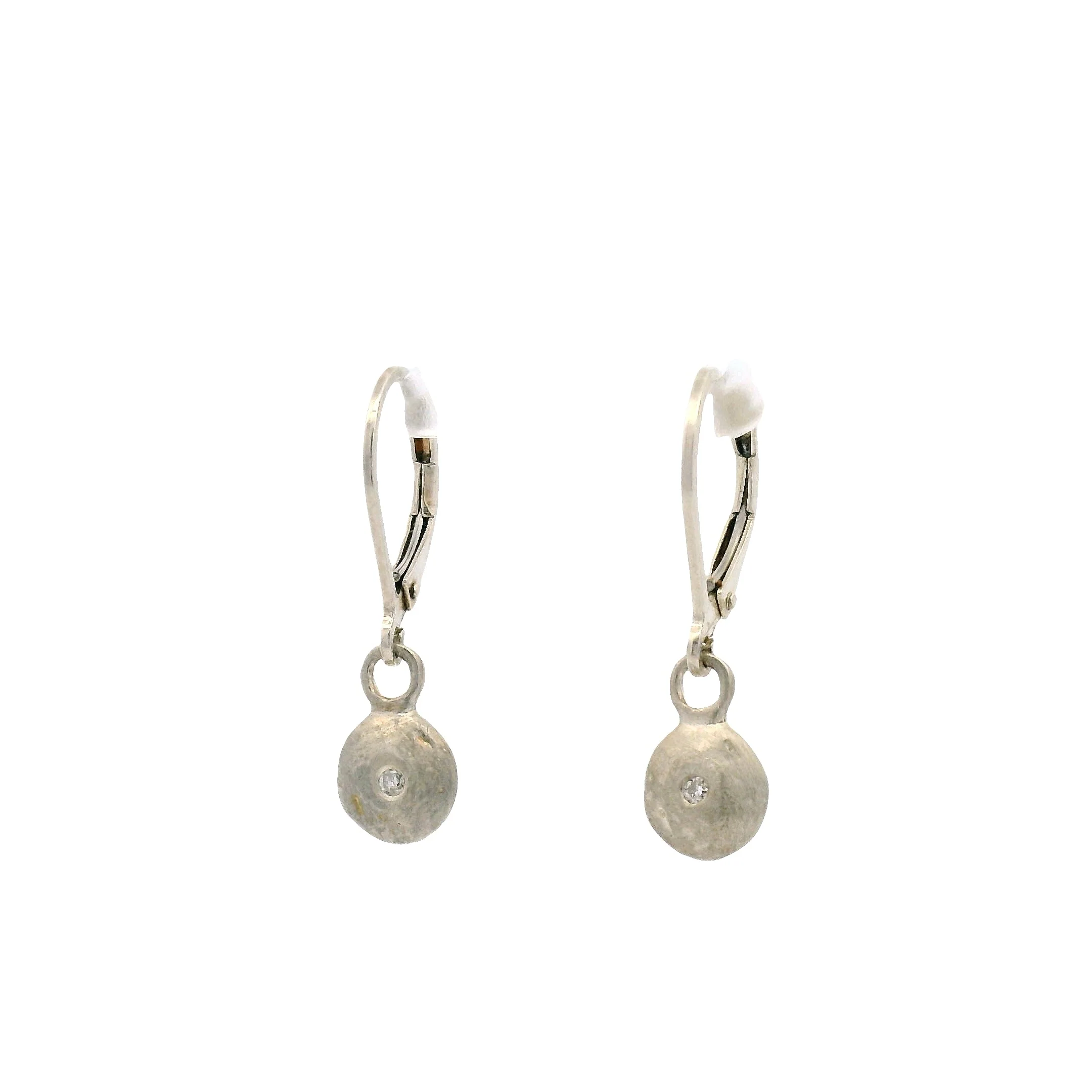 Sterling Silver and Diamond Pebble Earrings - Image 2