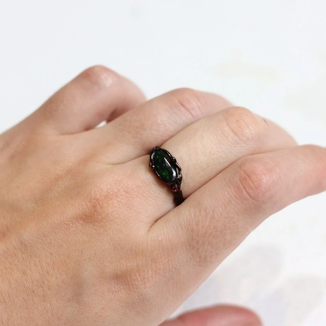 Sterling Silver Black Rhodium-Plated Black Opal Ring - Image 2
